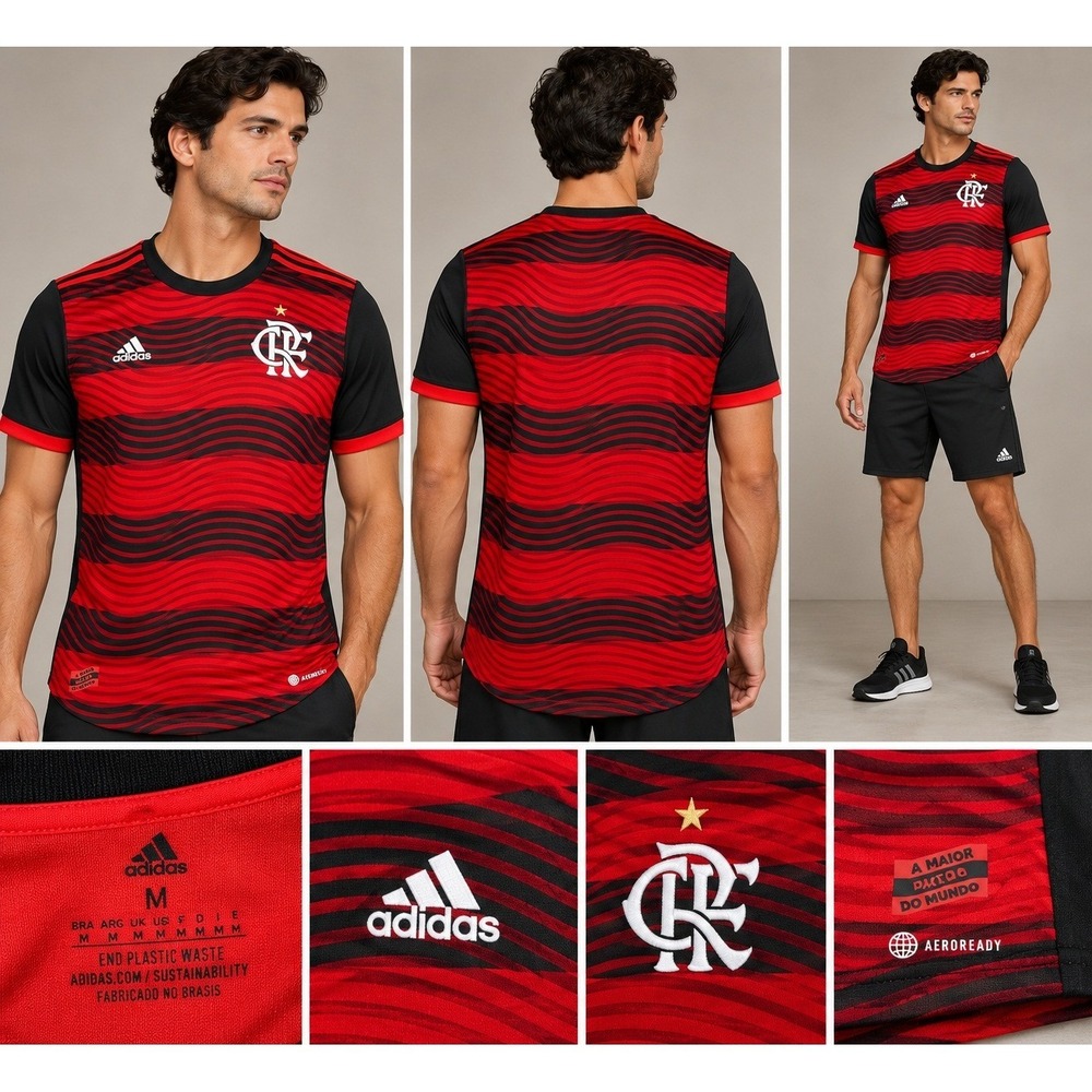 Adidas Flamengo Soccer Jersey Mens Medium Red Black Excellent Sporty Streetwear